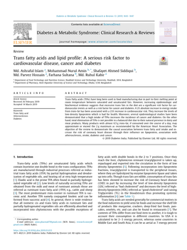 Trans Fatty Acids and Lipid Profile: a Serious Risk Factor to Cardiovascular Disease, Cancer and Diabetes