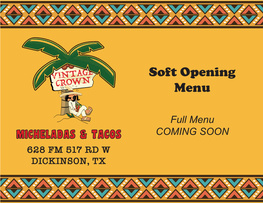 Soft Opening Menu