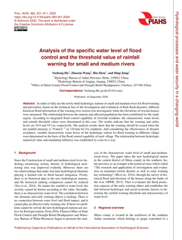 Analysis of the Specific Water Level of Flood Control and the Threshold