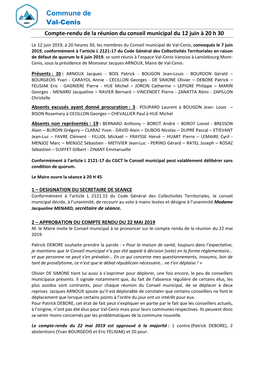 Compte-Rendu Du Conseil Municipal Du 12