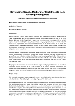 Developing Genetic Markers for Stick Insects from Pyrosequencing Data