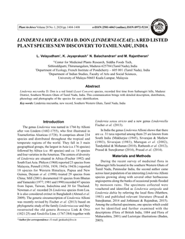 Lindernia Micrantha D. Don (Linderniaceae): a Red Listed Plant Species New Discovery to Tamil Nadu, India