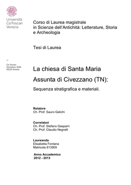 La Chiesa Di Santa Maria Assunta Di Civezzano (TN): Sequenza Stratigrafica E Materiali