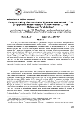 Fumigant Toxicity of Essential Oil of Hypericum Perforatum L., 1753