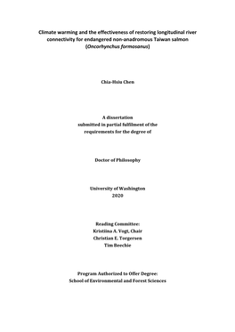 Climate Warming and the Effectiveness of Restoring Longitudinal River Connectivity for Endangered Non-Anadromous Taiwan Salmon (Oncorhynchus Formosanus)