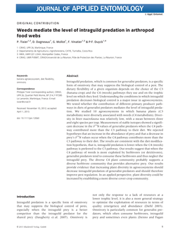 Weeds Mediate the Level of Intraguild Predation in Arthropod Food Webs P