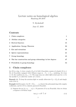 Lecture Notes on Homological Algebra Hamburg SS 2019