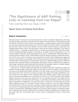 “The Significance of A&P Parking Lots, Or Learning from Las Vegas”