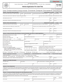 TC-656, Vehicle Application for Utah Title