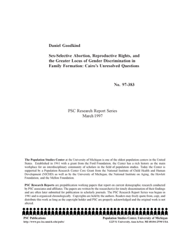 Daniel Goodkind Sex-Selective Abortion, Reproductive Rights, And