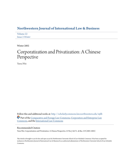 Corporatization and Privatization: a Chinese Perspective Yuwa Wei