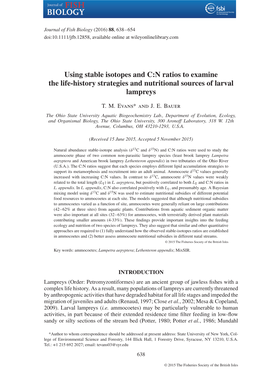 Using Stable Isotopes and C:N Ratios to Examine the Life‐History