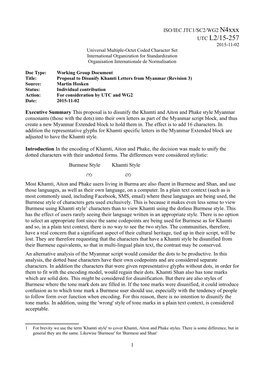 UTC L2/15-257 2015-11-02 Universal Multiple-Octet Coded Character Set International Organization for Standardization Organisation Internationale De Normalisation