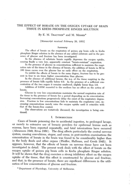 THE EFFECT of BORATE on the OXYGEN UPTAKE of BRAIN TISSUE in KREBS PHOSPHATE RINGER SOLUTION I. INTRODUCTION Cases of Borate