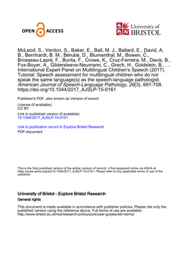 Tutorial: Speech Assessment for Multilingual Children Who Do Not Speak the Same Language(S) As the Speech-Language Pathologist