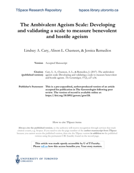 The Ambivalent Ageism Scale: Developing and Validating a Scale to Measure Benevolent and Hostile Ageism