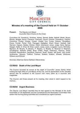Minutes of the Council Meeting on 11 October 2006