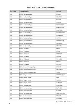 Sefa Fcc Code Listing Numeric