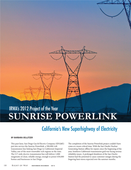 SUNRISE POWERLINK California’S New Superhighway of Electricity