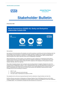 Novel Coronavirus (COVID-19): Derby and Derbyshire Stakeholder Bulletin #32