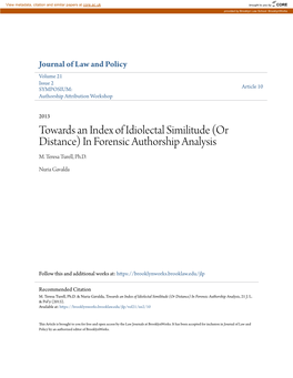 Towards an Index of Idiolectal Similitude (Or Distance) in Forensic Authorship Analysis M