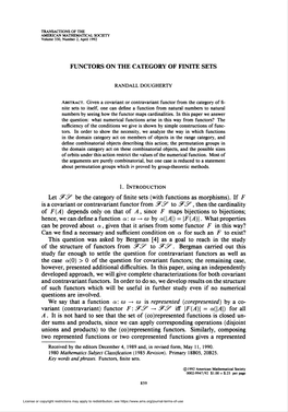 Functors on the Category of Finite Sets 861