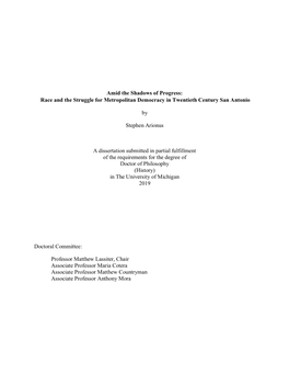 Amid the Shadows of Progress: Race and the Struggle for Metropolitan Democracy in Twentieth Century San Antonio