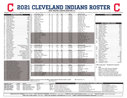 2021 CLEVELAND INDIANS ROSTER 2021 Major League Roster (7/9) Manager: Terry Francona (77) Coaches: Sandy Alomar, Jr