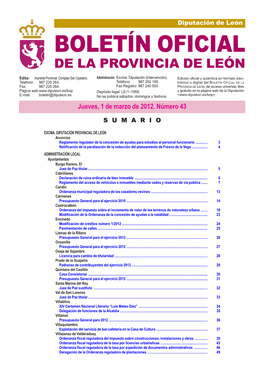 Boletín Oficial De La Provincia De León