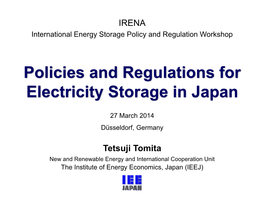 Policies and Regulations for Electricity Storage in Japan