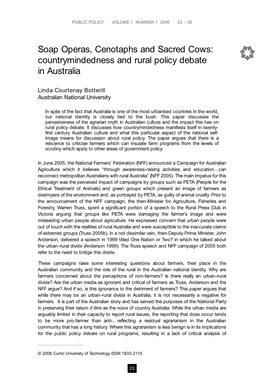 Soap Operas, Cenotaphs and Sacred Cows: Countrymindedness and Rural Policy Debate in Australia