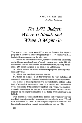 The 1972 Budget: Where It Stands and Where It Might Go