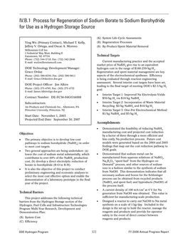 Process for Regeneration of Sodium Borate to Sodium Borohydride for Use As a Hydrogen Storage Source, Excerpt from DOE Hydrogen