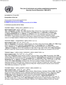 The List of Individuals and Entities Established Pursuant to Security Council Resolution 1988 (2011)