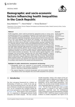 Demographic and Socio-Economic Factors Influencing Health Inequalities in the Czech Republic