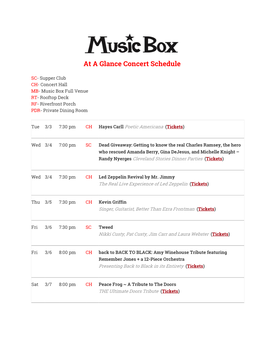 At a Glance Concert Schedule