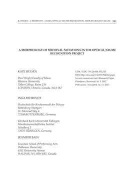 A Morphology of Medieval Notations in the Optical Neume Recognition Project