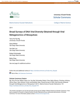 Broad Surveys of DNA Viral Diversity Obtained Through Viral Metagenomics of Mosquitoes