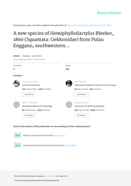 A New Species of Hemiphyllodactylus Bleeker, 1860 (Squamata: Gekkonidae) from Pulau Enggano, Southwestern