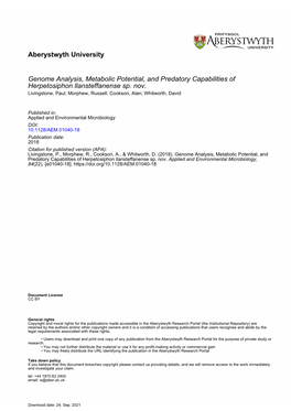 Genome Analysis, Metabolic Potential and Predatory Capabilities of Herpetosiphon Llansteffanense Sp. Nov