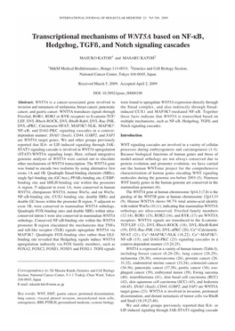 Transcriptional Mechanisms of WNT5A Based on NF-Κb, Hedgehog, Tgfß, and Notch Signaling Cascades