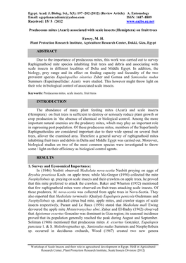 (Acari) Associated with Scale Insects (Hemiptera) on Fruit Trees Fa