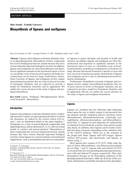 Biosynthesis of Lignans and Norlignans