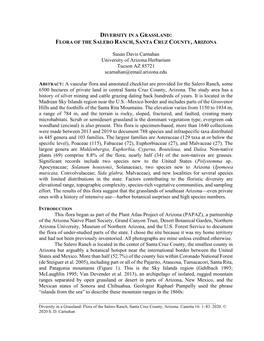 A Vascular Flora and Annotated Checklist Are Provided for the Salero Ranch, Some 6500 Hectares of Private Land in Central Santa Cruz County, Arizona