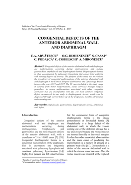 Congenital Defects of the Anterior Abdominal Wall and Diaphragm