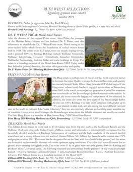 RUDI WIEST SELECTIONS Legendary German Wine Estates Winter 2013