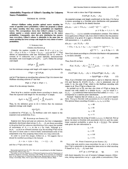 Admissibility Properties of Gilbert's Encoding for Unknown Source