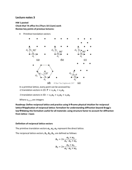 Phys 140A Lecture 3–Reciprocal Lattice I