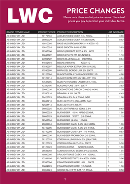 2020 PRICE INCREASE FULL LIST.Indd