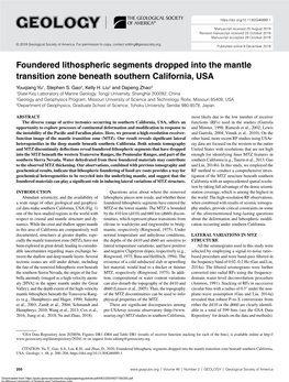 Foundered Lithospheric Segments Dropped Into the Mantle Transition Zone Beneath Southern California, USA Youqiang Yu1, Stephen S